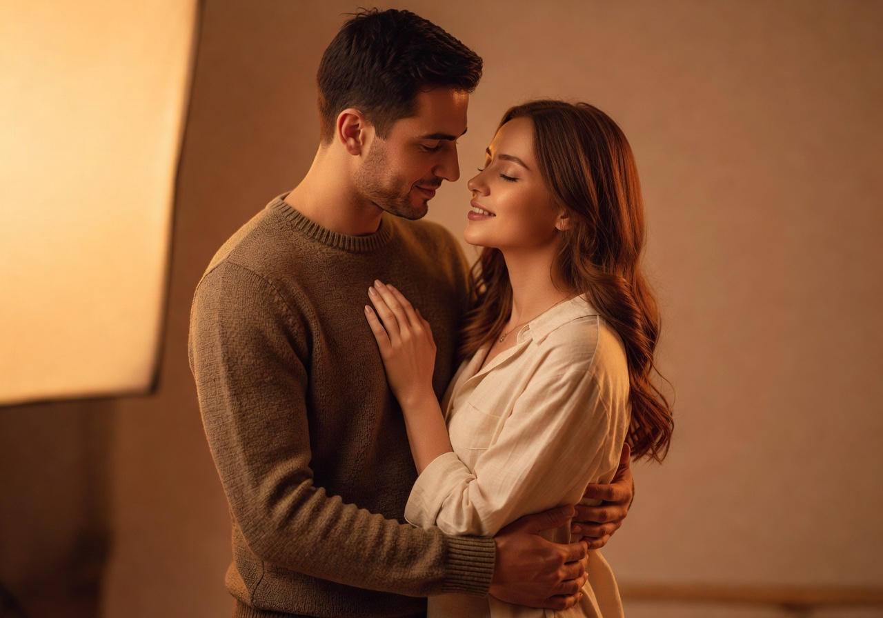Intimate couple portrait with warm tones and deliberate light shaping